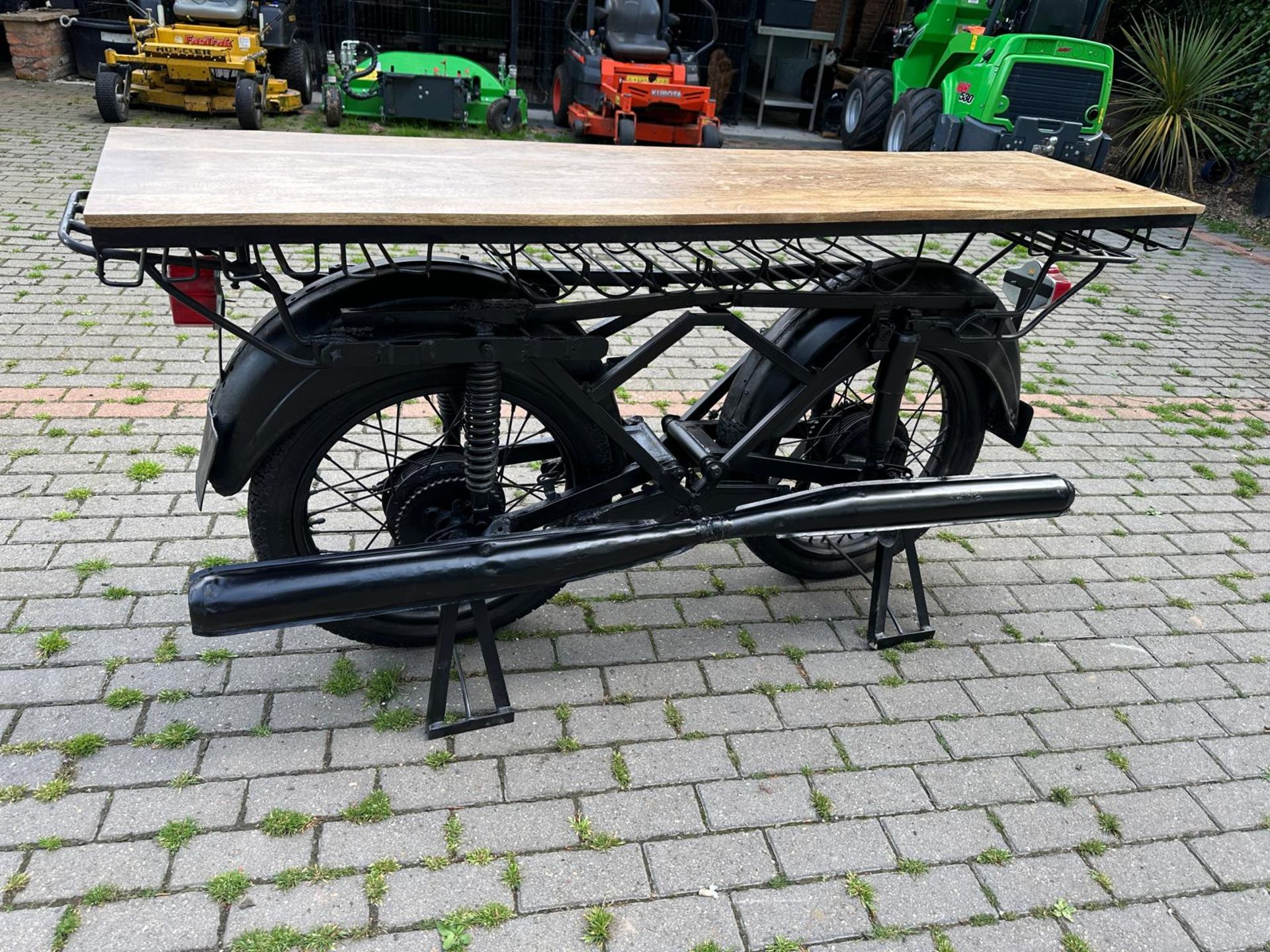 MOTORBIKE THEMED BAR TOP / COUNTER WITH WINE RACK AND GLASS HANGERS *PLUS VAT* - Image 7 of 11