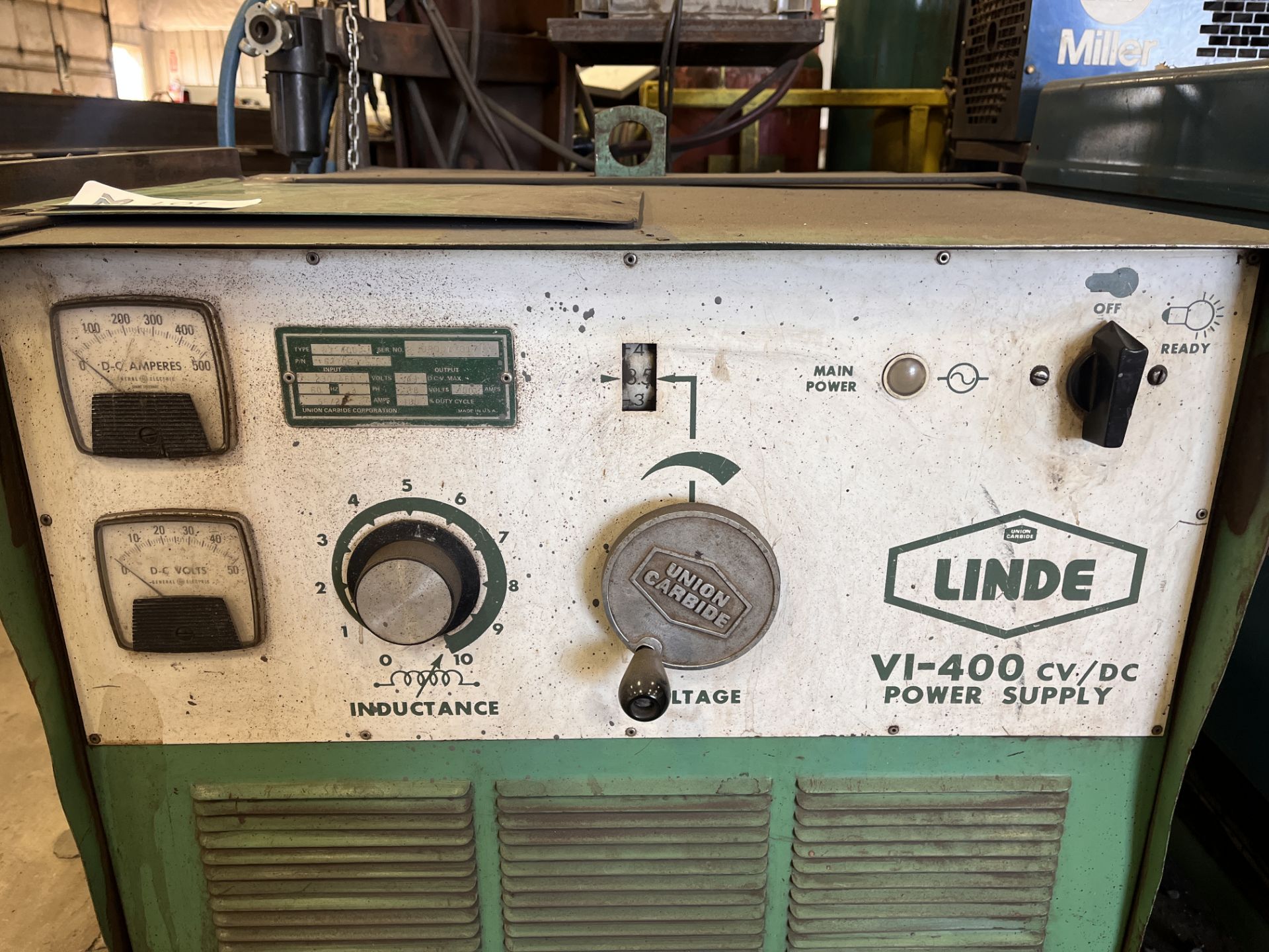 Linde VI-400 welder with Yellow arm and Miller Wire feed - Image 8 of 11