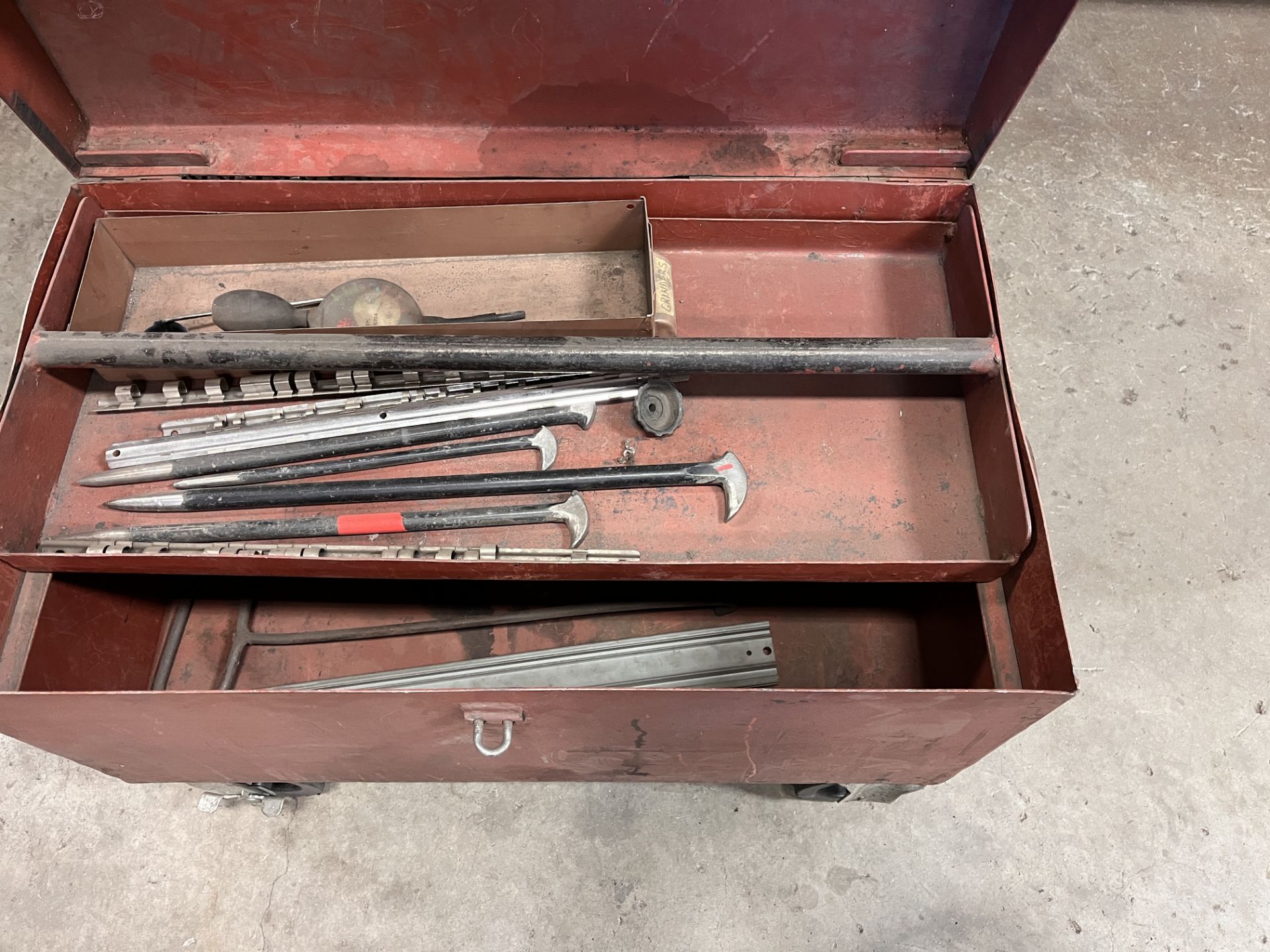 Rolling Metal box with Prybars etc