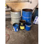 50 Gallon Empty Drums and metal buckets