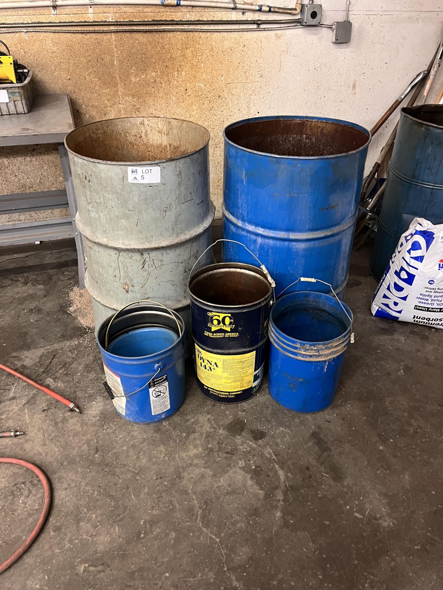 50 Gallon Empty Drums and metal buckets