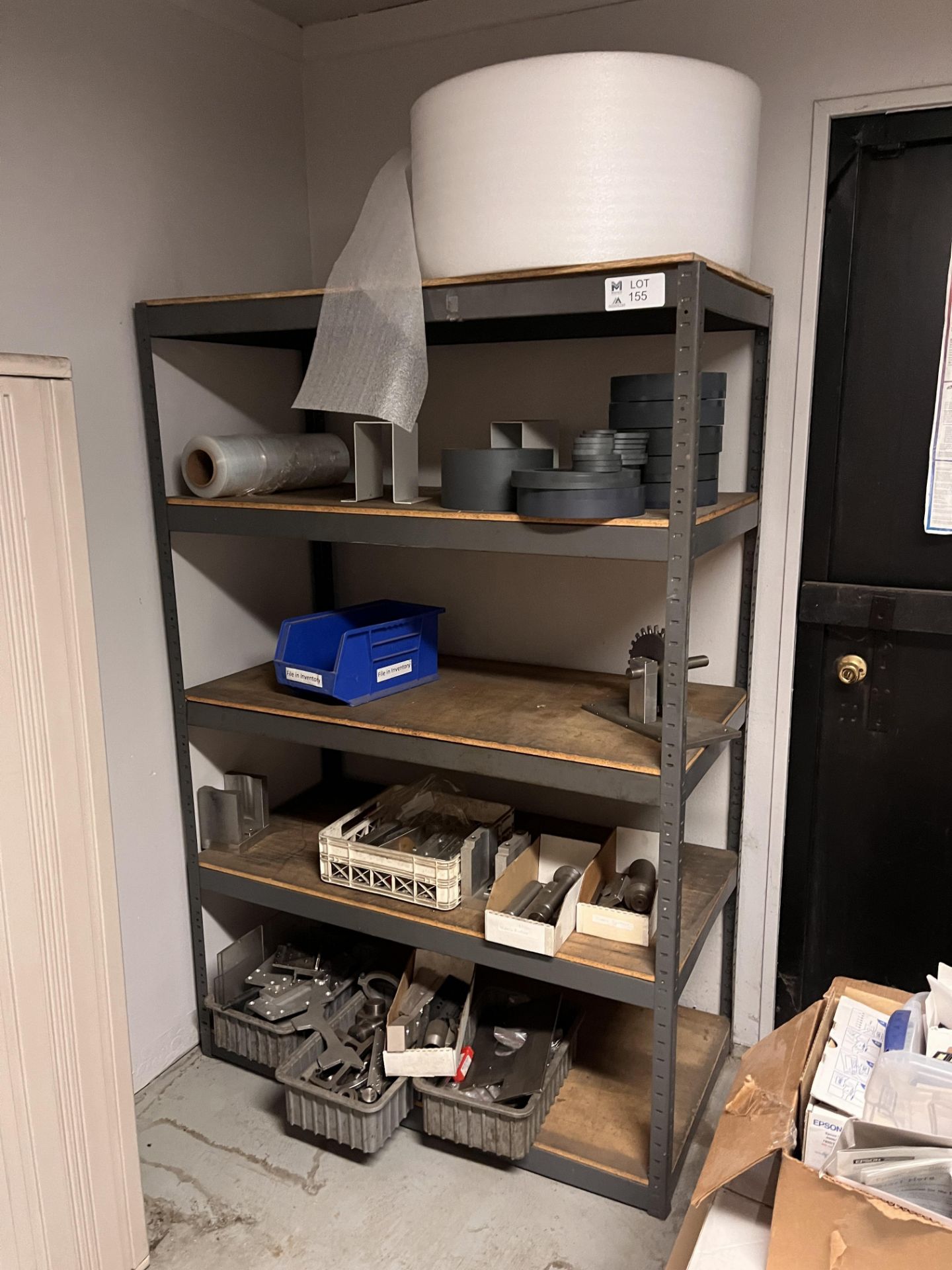 Metal Shelve with Contents of Cardboard