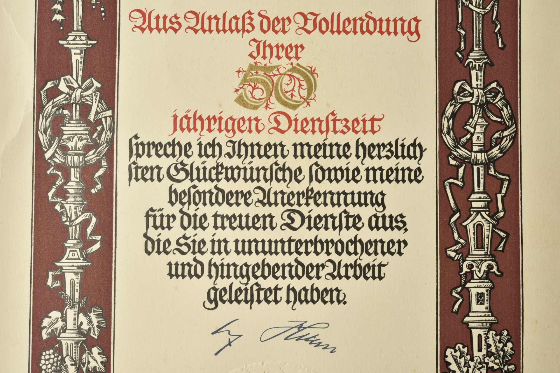 Dipl™me pour 50 ans de service. Diploma for 50 years of service. - Image 4 of 6