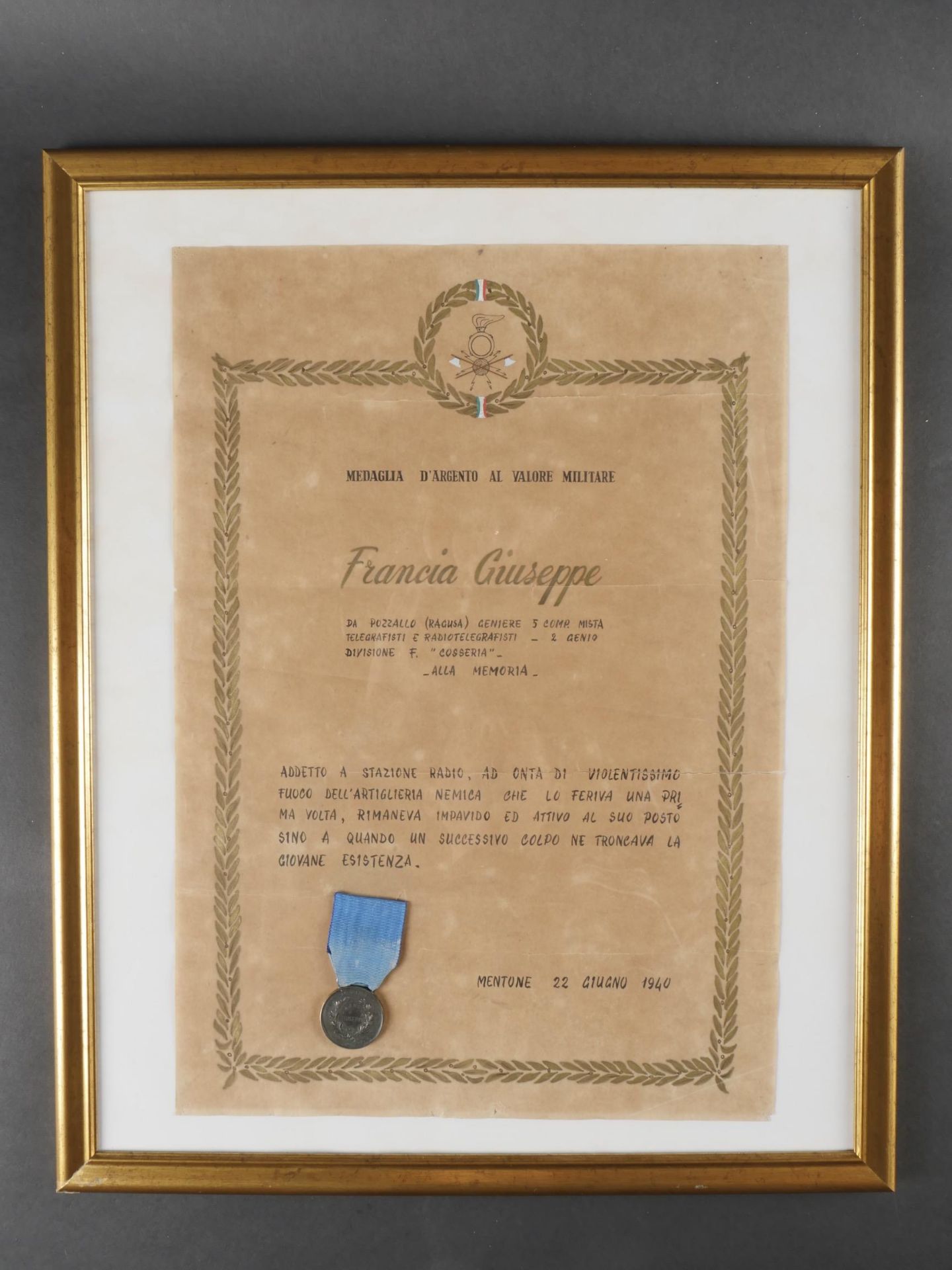 Medaille dargent pour la Valeur Militaire. Silver medal for Military Valor.