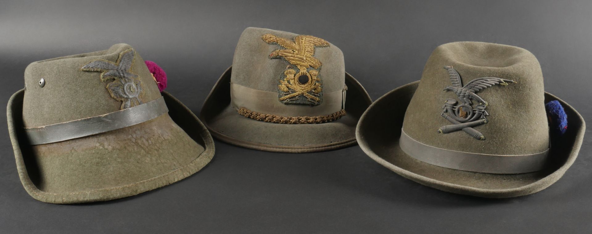 Trois chapeaux des troupes de Montagne. Three mountain troop hats.