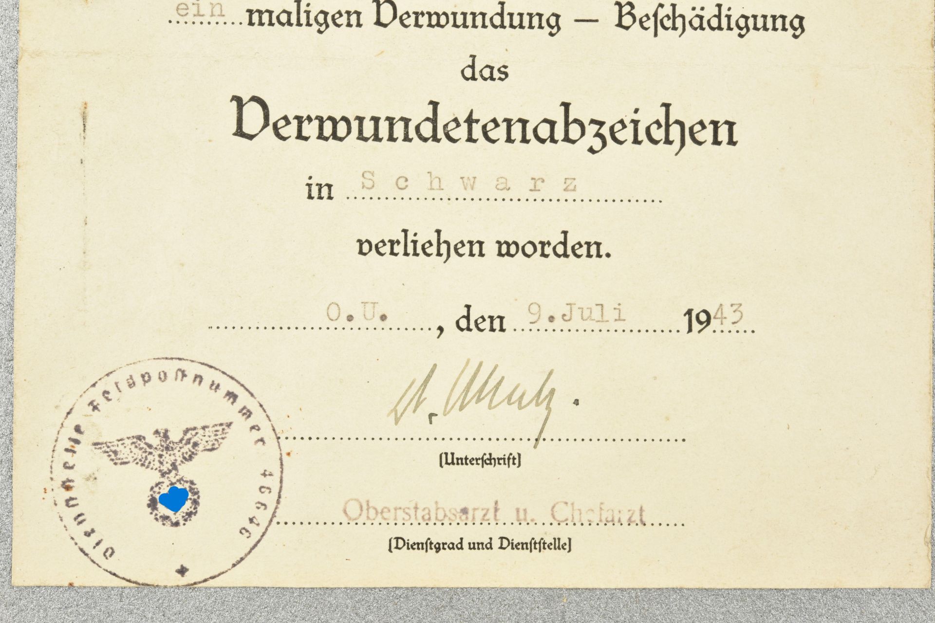 Diplome de la medaille des blesses. Diploma for the wounded. - Bild 3 aus 4