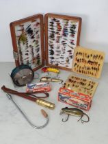 Fishing Items including a Boxed Damyl Dam Wobbler No 1653 Mouse Lure with leather ears and tail, two