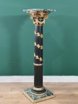 A green marble Pedestal, the column with gilt metal capital and trailing foliage on square base, 3ft