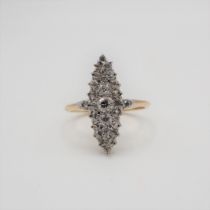 A Diamond Ring pavé-set graduated old-cut stones to marquise plaque, stamped 18ct, ring size L 1/