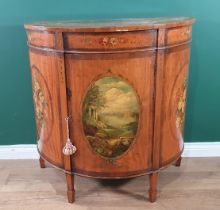 A late 19th Century rosewood and floral painted demi-lune Side Cabinet, the single door painted