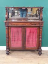 A Victorian rosewood Chiffonier with mirrored shelf back and brass gallery above glazed and linen