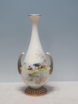 A Royal Worcester hand painted Vase depicting cattle in a landscape, signed E. Salter, shape