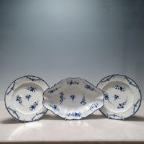 A Caughley shaped oval Dish with blue floral spray and rim, marked Salopian, 10 1/2 in, and a pair