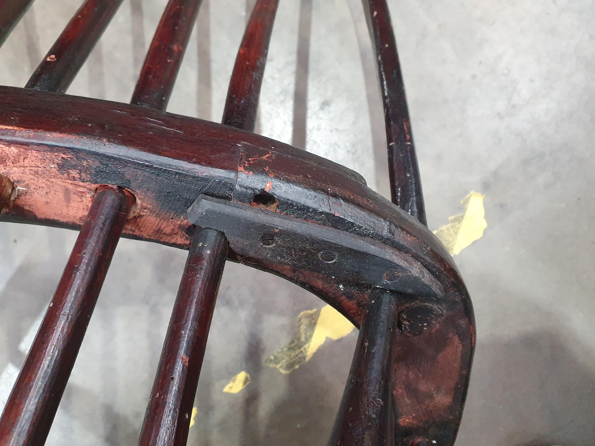 A 19th Century ash stick back Elbow Chair with early black paint remnants on turned supports - Image 3 of 11