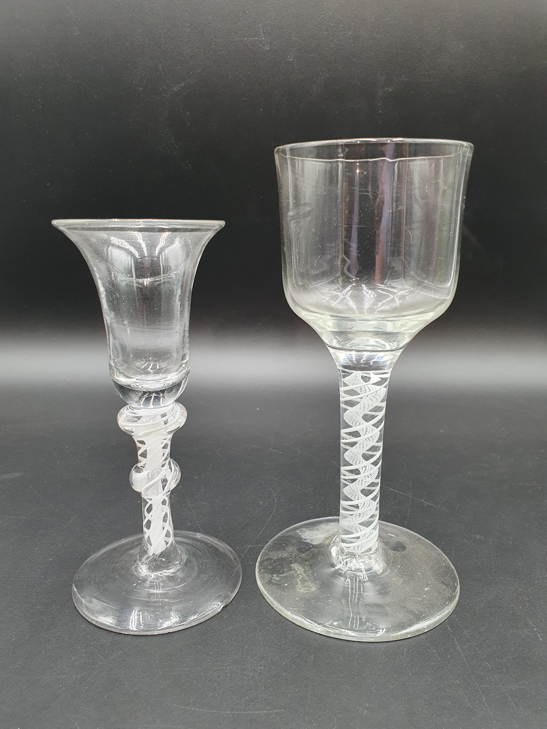 A Georgian style Wine Glass with bell shape bowl on double knop stem with multi series opaque - Image 4 of 4