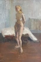 GERALD VAUGHAN (1934-2012). 'Female Nude', signed, oil on board, 30 x 20 in Gerard Vaughan studied