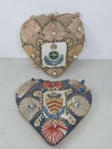 Two antique Sweatheart Cushions with Gloucestershire Regiment and The South Wales Borderers Crests
