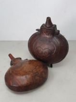 Two antique leather Ottoman Flasks 6 1/2in W
