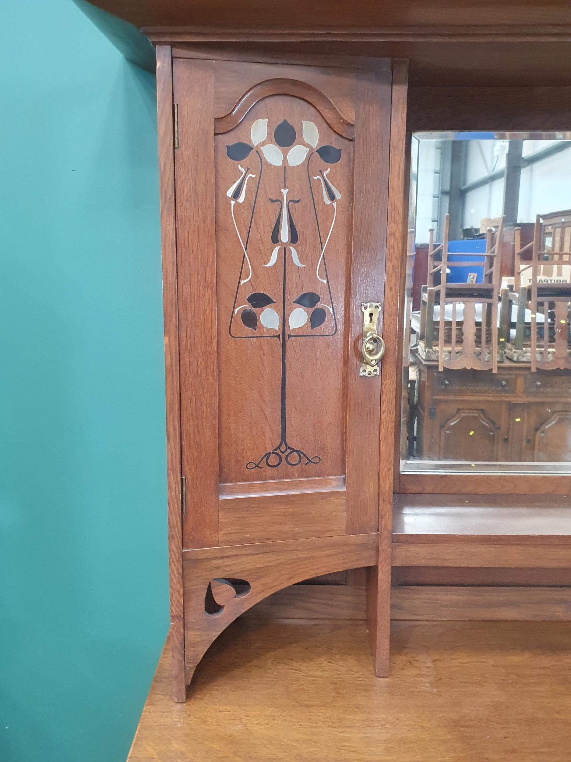 An oak Art Nouveau Mirrorback Sideboard, the upper section with a pair of inlaid doors, the base - Image 5 of 7