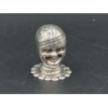 A Victorian silver Pepperette in the form of a clown's head with shaped collar, Birmingham 1896