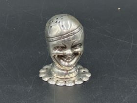 A Victorian silver Pepperette in the form of a clown's head with shaped collar, Birmingham 1896