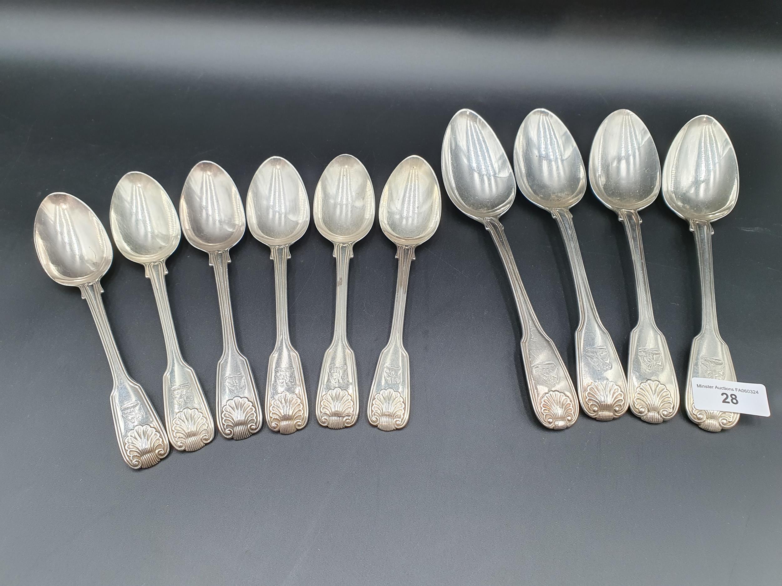 A matched part set of 19th Century silver Cutlery fiddle, thread and shell pattern engraved eagle - Image 2 of 12