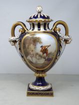 A rare Royal Worcester Vase and cover painted reserve of two ladies seated in a landscape setting