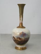 A Royal Worcester tall vase painted sheep in a highland landscape, signed E Barker, no 1661 9 in H