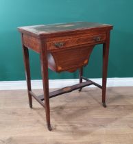 A late Victorian rosewood fold-over Games/Sewing Table with floral inlay to the top, enclosing