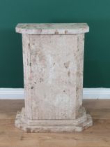 A rectangular marble Plinth/Column with fluted designs raised on stepped base, 2ft 6in H x 1ft 8in W
