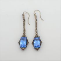 A pair of Art Deco Ear Pendants set blue paste and marcasite