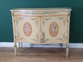 An Edwardian serpentine fronted, painted two door Cupboard, with floral and scrolled borders and a