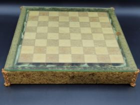 A 1960's Craftsman made Chess Set with white and gilt metal Shakespearian type figures, in plush