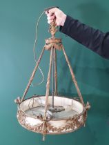 A gilt metal Ceiling Light of circular form, on tapering supports and with ribbon and tassel design,