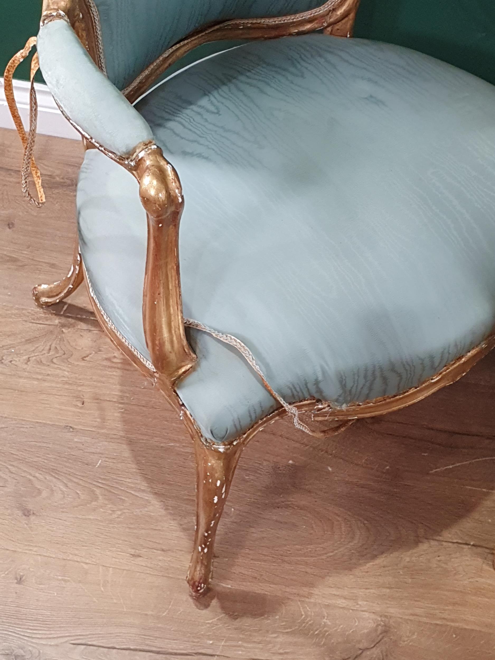 A pair of 19th Century French giltwood Armchairs with shaped backs and seats and raised on - Image 2 of 5