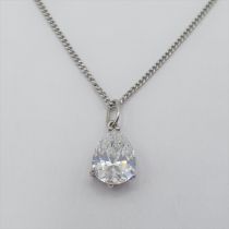 A Diamond single stone Pendant claw-set pear-cut stone in 18ct white gold on fine chain