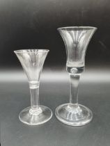 A Georgian Wine Glass with bell bowl having tear drop base on plain column with folded foot, 6 3/4in