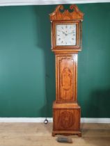 A 19th Century mahogany and marquetry Longcase Clock with swan neck pediment above a square silvered