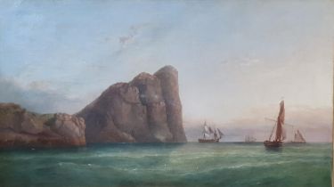 JAMES HARRIS OF SWANSEA (1810-1887) Off Worms Head, oil on canvas, 24 x 42 1/2 in A comparable