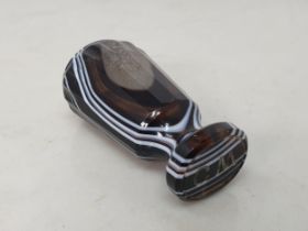 An antique agate Seal with monogram 'CM' 3in L