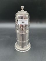 A Queen Anne silver Sugar Caster with gadroon friezes and knop finial, date letter only visible