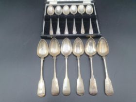 Six George IV silver Teaspoons fiddle pattern engraved initials, Glasgow 1829, maker: George