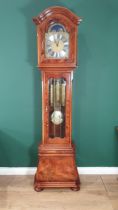 A reproduction walnut Longcase Clock with arched moon phase brass dial, 8 day movement with