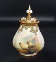 A Royal Worcester Pot pourri painted sheep with pierced cover signed E Barker no H291, 6in H