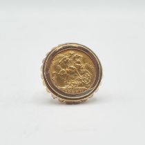 A Victorian Sovereign 1900 in 9ct gold Ring mount, approx 15.80gms all in