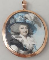 ATTRIBUTED TO RICHARD COSWAY RA (1742-1821). Portrait miniature of a Lady, quarter-length, wearing a