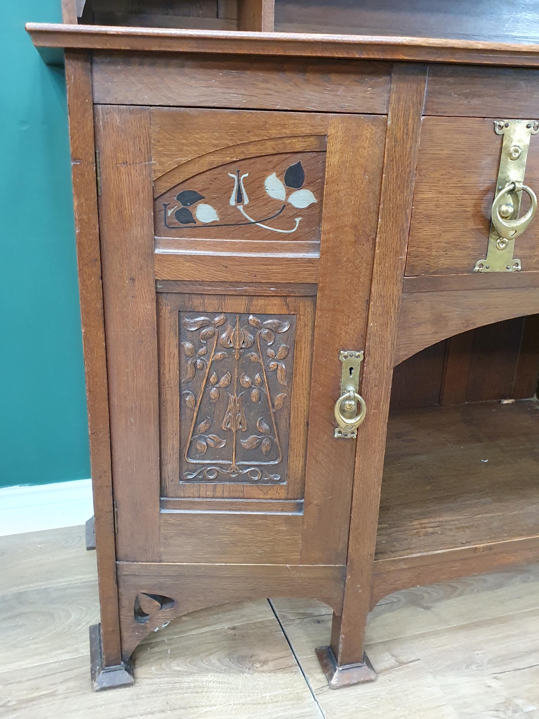 An oak Art Nouveau Mirrorback Sideboard, the upper section with a pair of inlaid doors, the base - Image 6 of 7