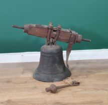 A 16th Century Church Bell with "Sands 1587" cast to the side of the bell, mounted on a metal and