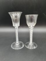 A 19th Century Wine Glass with round funnel bowl on double series opaque twist stem, 6in, and