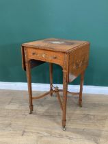 A 19th Century satinwood Occasional Table with drop leaves and painted ribbons and flowers, fitted